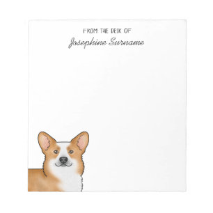 Red Pembroke Welsh Corgi Dog Head And Custom Text Notepad
