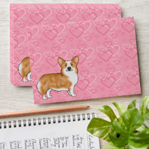 Red Pembroke Welsh Corgi Love Heart Pattern Pink Envelope