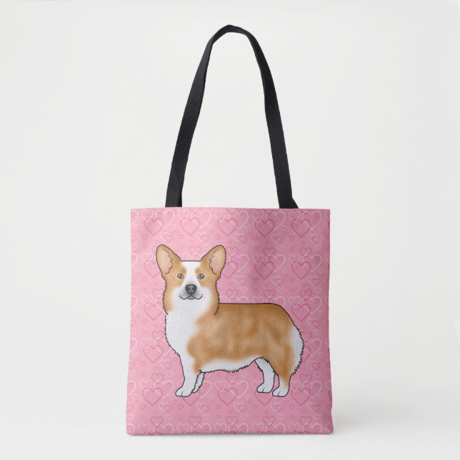 Red Pembroke Welsh Corgi Love Heart Pattern Pink Tote Bag (Front)