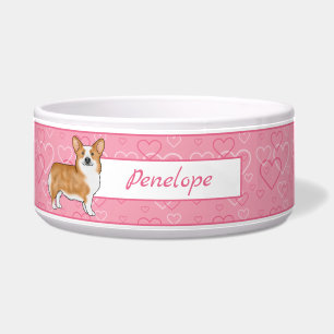 Red Pembroke Welsh Corgi On Pink Hearts With Name
