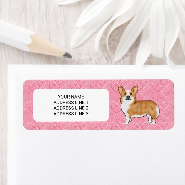Red Pembroke Welsh Corgi On Pink Hearts With Text (Insitu)