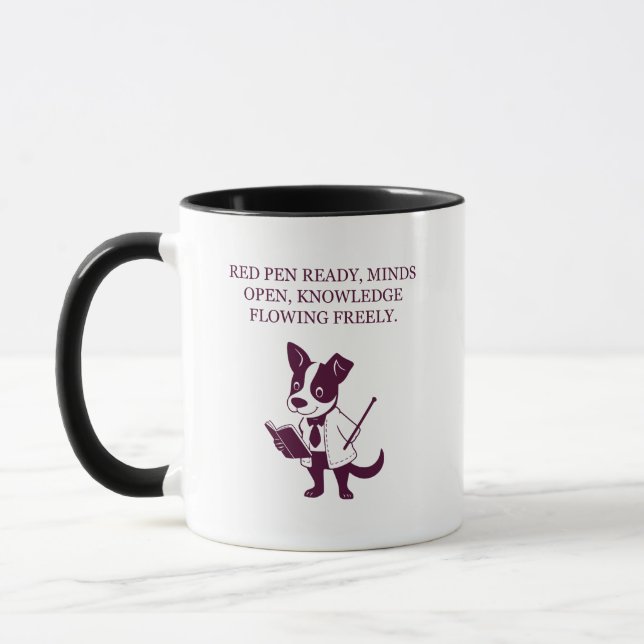 Red Pen Ready Minds Open Knowledge Flowing Freely Mug (Left)