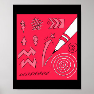 Red Pencil Colourful Expressive Digital Art Illust Poster