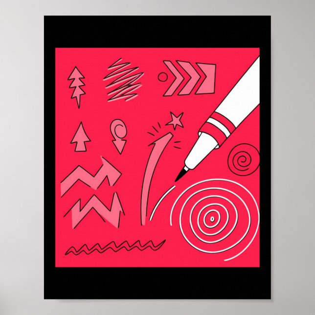 Red Pencil Colourful Expressive Digital Art Illust Poster (Front)