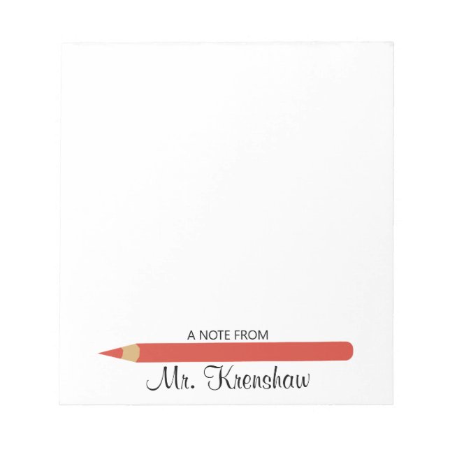Red Pencil Marker Personalised Teacher Notepad (Front)