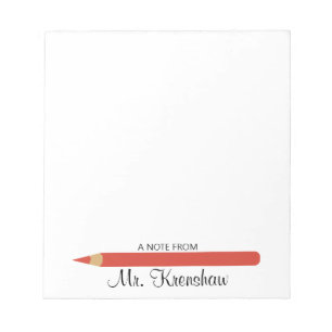 Red Pencil Marker Personalized Teacher Notepad