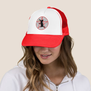 Red Pentagram in Circle Black Cat Gold Star Trucker Hat