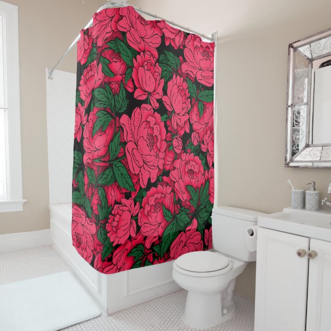 Red Peonies #3 Shower Curtain (In Situ)