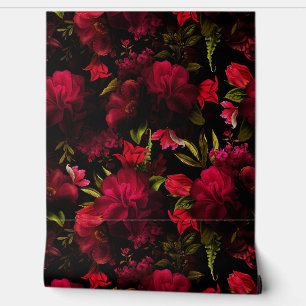 Red Peonies And Roses Mystic dark moody florals Wallpaper