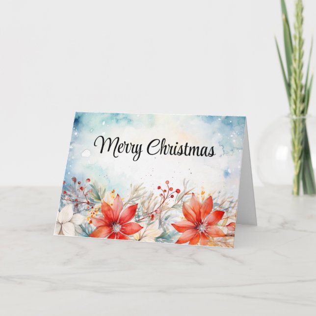 Red Peonies Christmas Card (Front)