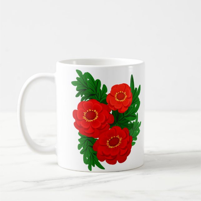 Red Peonies Coffee Mug (Left)
