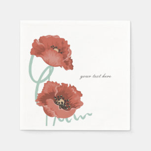 Red Peonies Customisable Party Napkin Set