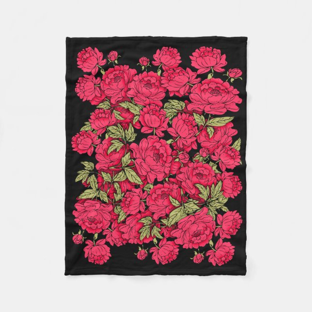 Red Peonies Fleece Blanket (Front)