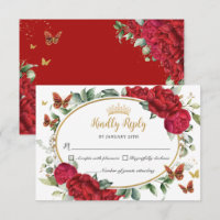 Red Peonies Floral Flowers Butterflies Quinceañera