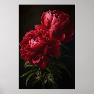Red Peonies Flower Art Print Poster