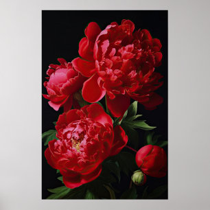 Red Peonies Flower Art Print Poster