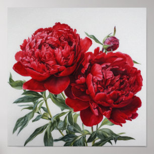 Red Peonies Flower Art Print Poster