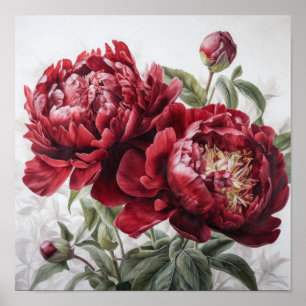 Red Peonies Flower Art Print Poster
