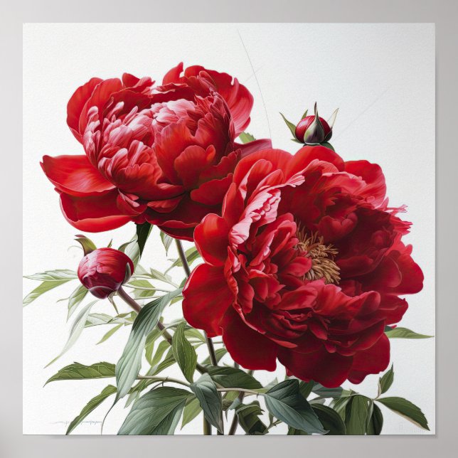Red Peonies Flower Art Print Poster (Front)