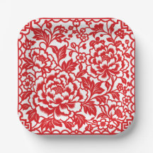 Red peonies papercut Chinese birthday party