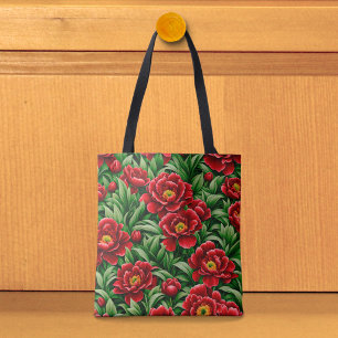 Red Peonies Tote Bag