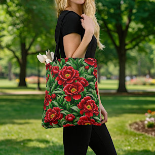 Red Peonies Tote Bag