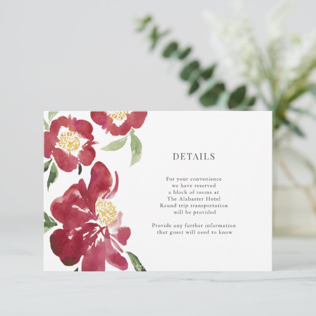 Red Peonies Watercolor Flowers Details Enclosure (Standing Front)