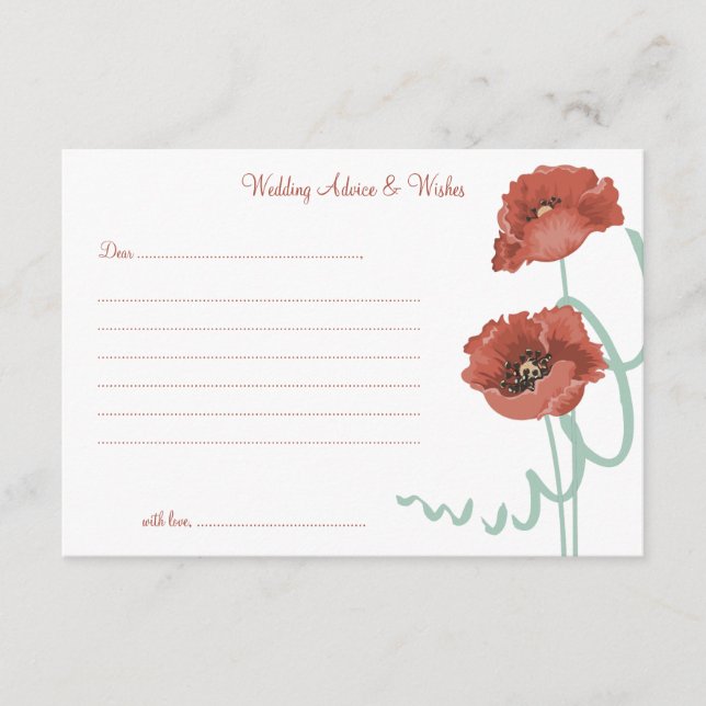 Red Peonies Wedding Advise & Wishes Cards (Front)
