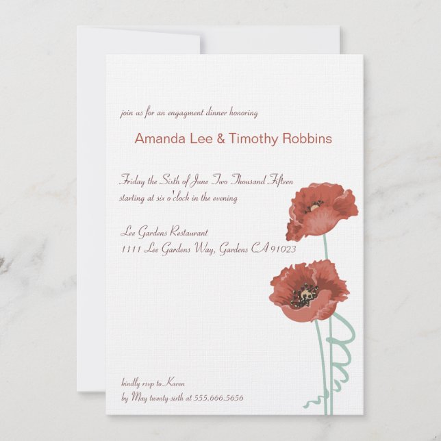 Red Peonies Wedding Engagement Party Invite (Front)