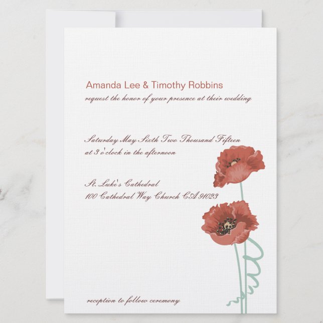 Red Peonies Wedding Invitation (Front)
