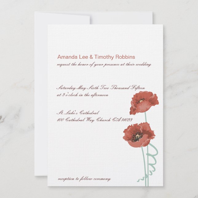 Red Peonies Wedding Invitation (Front)