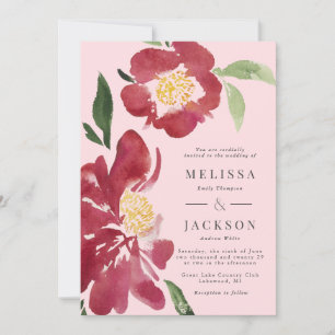 Red Peonies Wedding Invitation Blush
