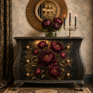 red Peony Bouquet Art Print Dark Moody Botanic Tissue Paper