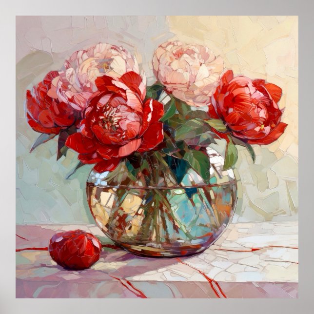 Red Peony Bouquet Painting Poster (Front)