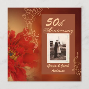 Red Peony Chinese 50th Wedding anniversary Invitation