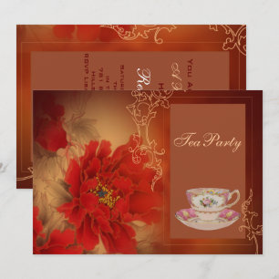 Red Peony Chinese bridal shower tea party Invitation