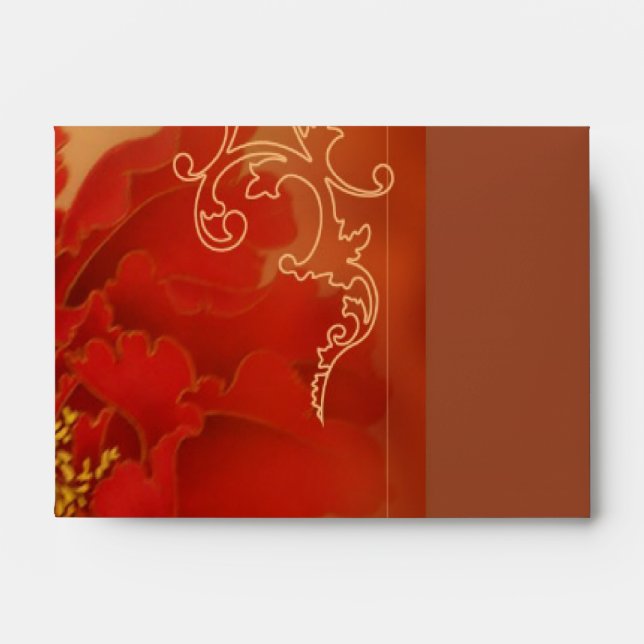 Red Peony Double Happiness Chinese wedding Envelopes (Front)