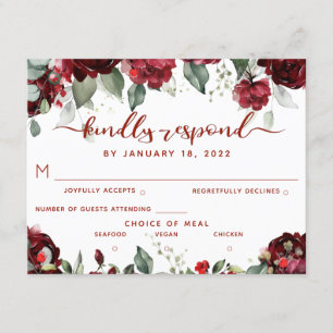 Red Peony Epiphany RSVP Kindly Respond Postcard