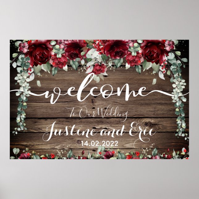 Red Peony Epiphany Wedding 24 x 36 Welcome Sign (Front)