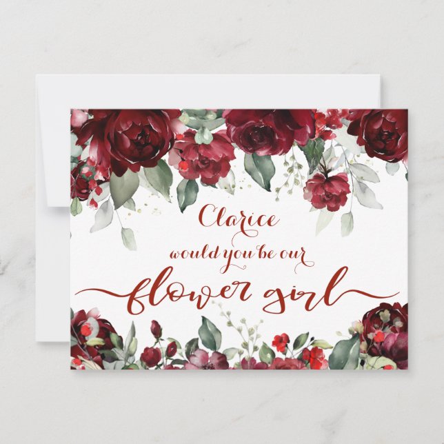 Red Peony Epiphany Wedding Flower Girl Ask Invitation (Front)