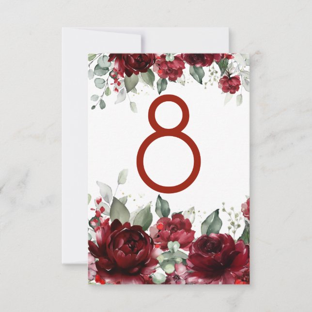 Red Peony Epiphany Wedding Table Number Card (Front)