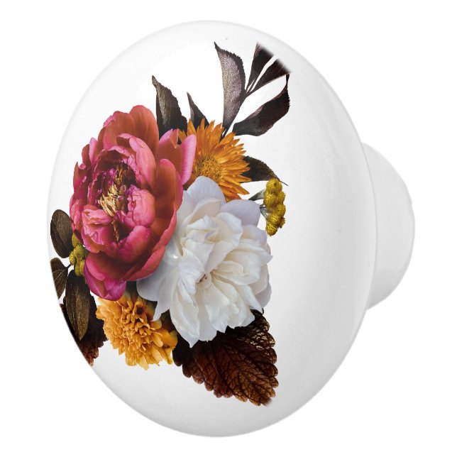 Red Peony, Floral Bouquet Ceramic Knob (Right)