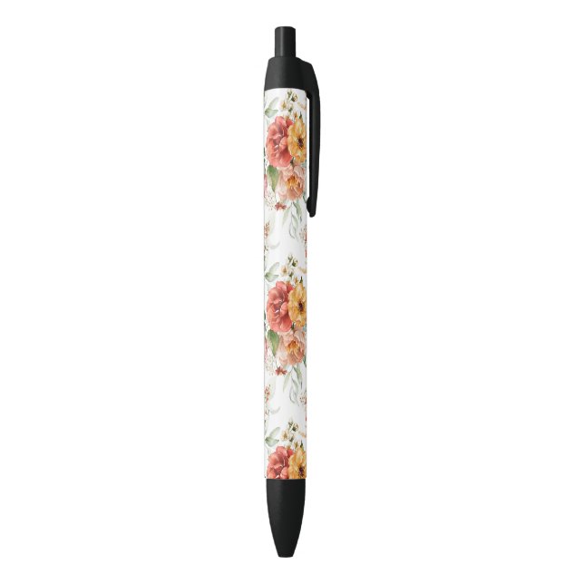 Red Peony Flower Bouquet Pattern Black Ink Pen (Bottom (Vertical))
