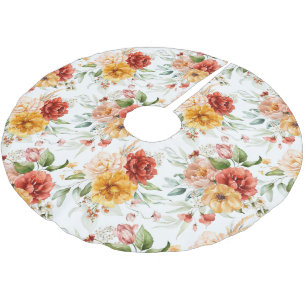 Red Peony Flower Bouquet Pattern Brushed Polyester Tree Skirt
