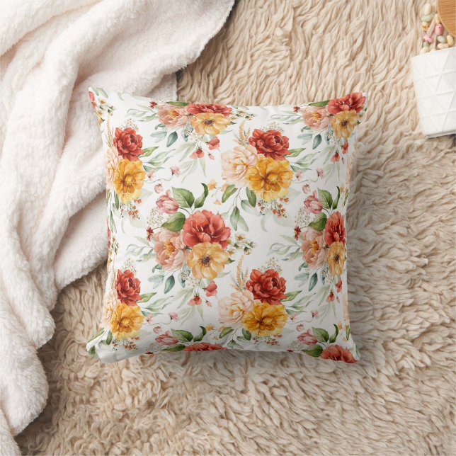 Red Peony Flower Bouquet Pattern Cushion (Blanket)