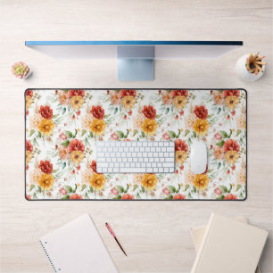 Red Peony Flower Bouquet Pattern Desk Mat