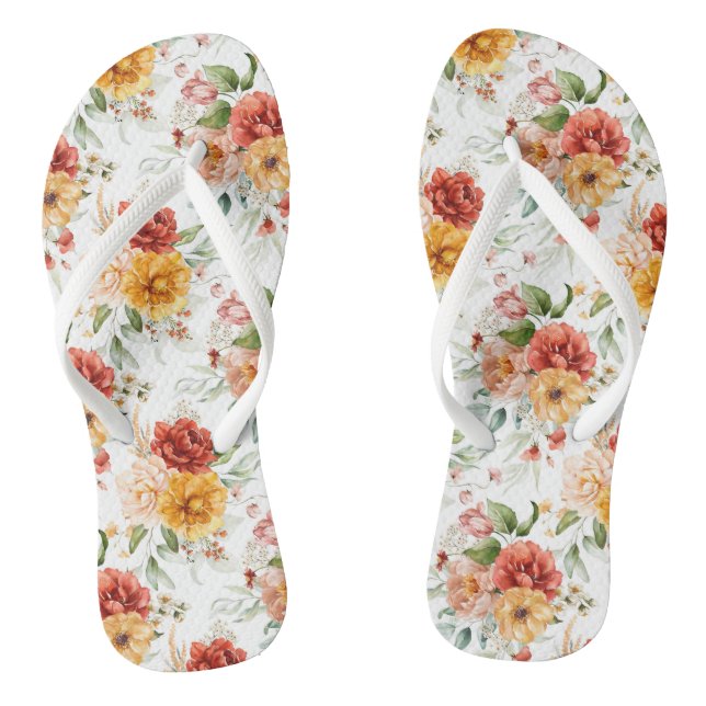 Red Peony Flower Bouquet Pattern Flip Flops (Footbed)
