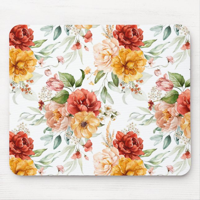 Red Peony Flower Bouquet Pattern Mouse Mat (Front)