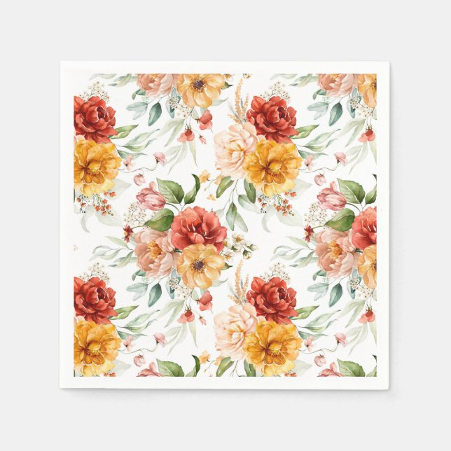 Red Peony Flower Bouquet Pattern Napkin (Front)