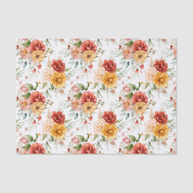 Red Peony Flower Bouquet Pattern Tissue Paper (Front)